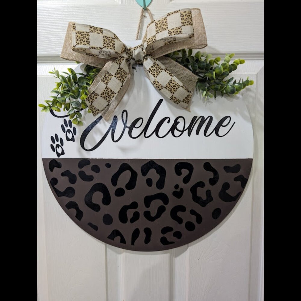Welcome Wooden Door Hanger, Dog Prints, Handmade, Wooden Sign, Home Decor